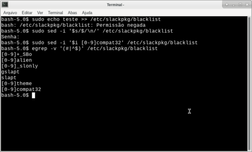 Linux: Adicionando e Listando as Regras Criadas na Lista de Excees do slackpkg usando egrep e sed
