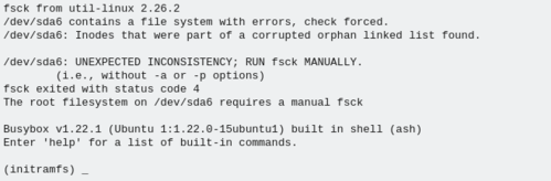 Linux: Ubuntu: the root filesystem on requires a manual fsck [Resolvido]