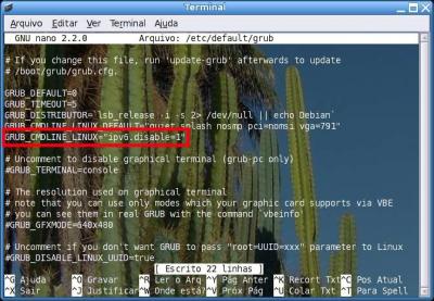 Linux: Desabilitando ipv6 no grub2