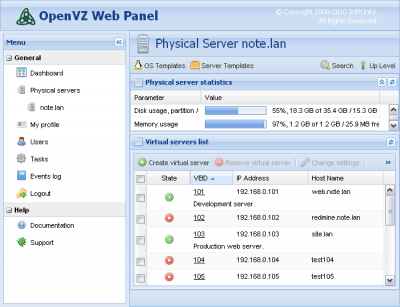 Linux: OpenVZ Web Panel