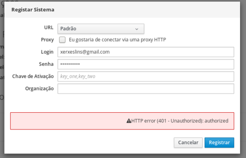 Linux: No consegue se registrar no Redhat [Resolvido]