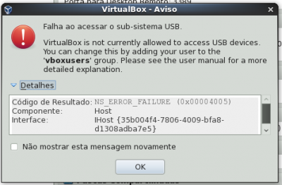 Linux: Permisso de acesso  dispositivos USB no Oracle Virtual Box