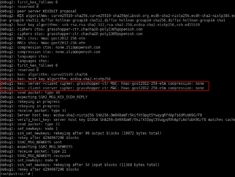 Linux: SSH connection with non-NIST russian cipher and distro for military use.