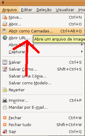 Linux: Gimp - abrir imagem como camada 