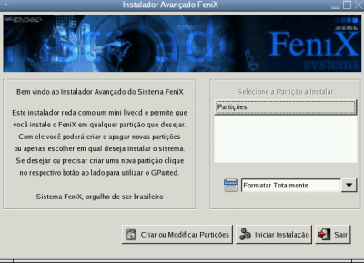 Fenix Extreme Linux: Criar ou modificar partições 