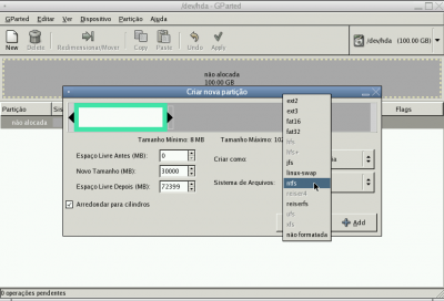 Fenix Extreme Linux: Criar partição 