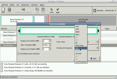 Fenix Extreme Linux: Nova partição em área não alocada 