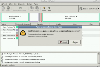 Fenix Extreme Linux: Aplicar novas partições 
