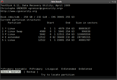 Linux: Recuperao de parties deletadas com o TestDisk