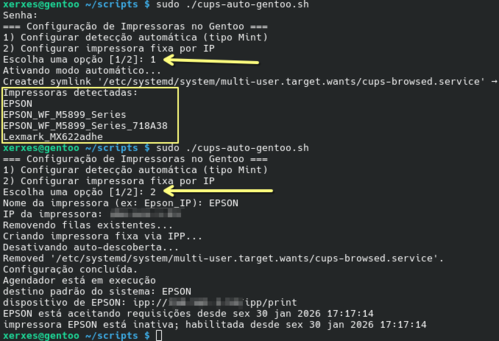 Linux: Gentoo: detectando impressoras de rede e como fixar uma impressora por IP