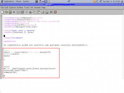 Linux: Sweave: Comandos do R
