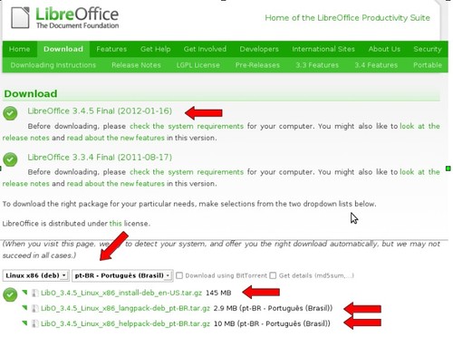 Linux: 
LibreOffice 3.4.5 no Ubuntu 11.04