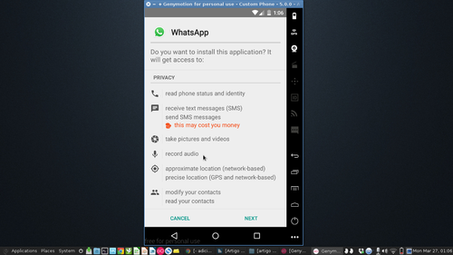 Linux: WhatsApp no Debian 8.7.1 via Genymotion