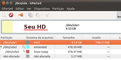 Linux: Redimensionar HD - com Live-CD do Ubuntu