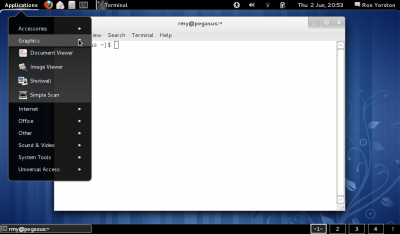 Linux: Gnome 3 com barra inferior, menu de aplicativos e outros (Fedora 15)