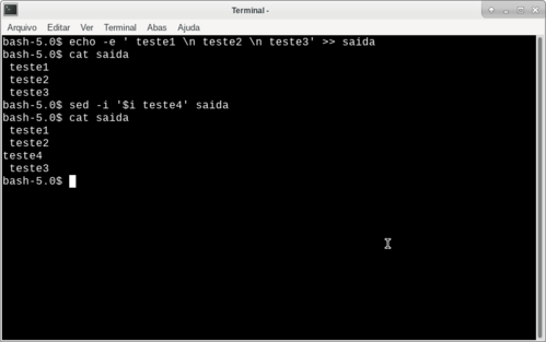 Linux: Sed - Adicionar um Arquivo em Branco no Final do Arquivo