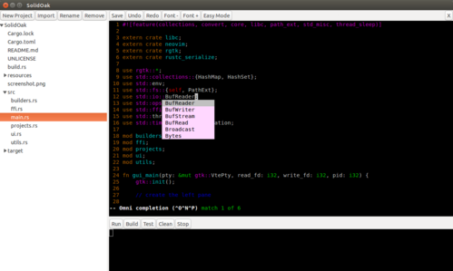 Linux: SolidOak - IDE para a linguagem Rust.
