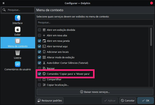 Linux: Copiar Para e Mover Para no menu de contexto do Nautilus e Dolphin
