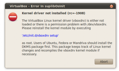 Linux: Corrigindo 'Erro: Kernel driver not installed (rc=-1908)' do Virtualbox 3.2.4 no Ubuntu 10.04