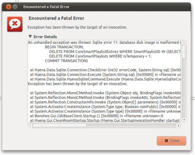 Linux: 'Banshee encountered a Fatal Error (sqlite error 11: 
database disk image is malformed)': Saiba como resolver.