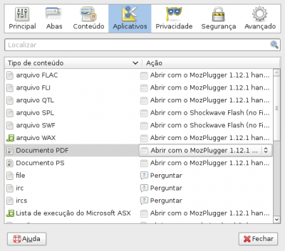 Linux: Abrir PDF no navegador Swiftfox e Firefox