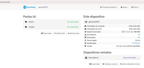 Linux: Sincroniza��o P2P de arquivos entre m�quinas Gentoo com Syncthing (Sem nuvem)