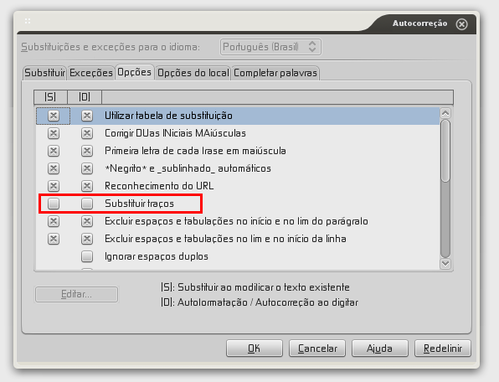 Linux: LibreOffice - Corrigindo aspas duplas/simples
