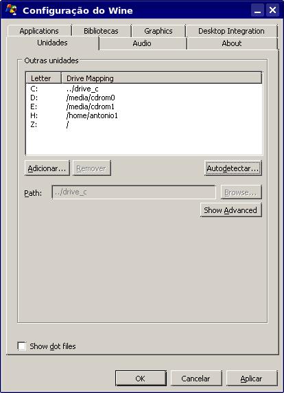Fazendo o wine reconhecer os drives multimídia